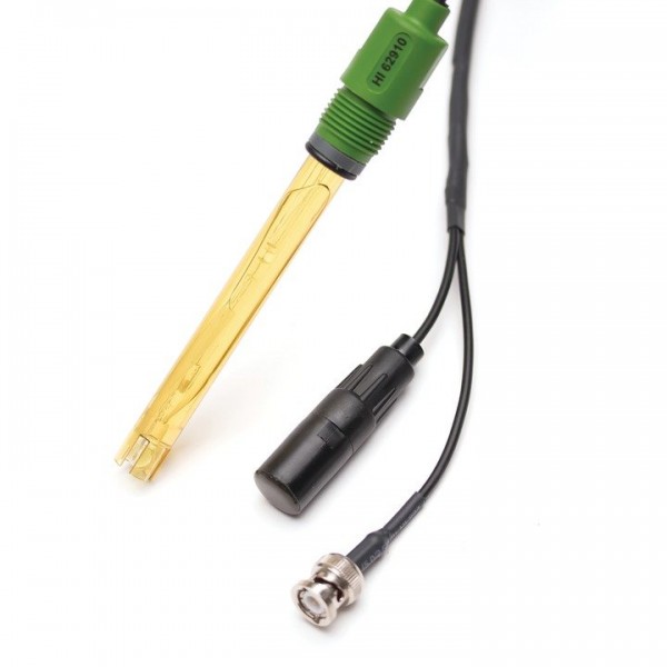 Electrodo amplificado pH con pila intercambiable, cuerpo vidrio, altas temperaturas, unión PTFE, 5m, conector BNC