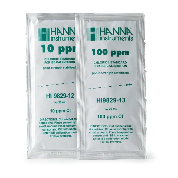 Solución para ISE Cloruros 10 mg/ L y 100 mg/ L para multiparam. HI9829 (10 sobres de cada)